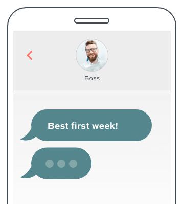 graphic of text message saying best first week